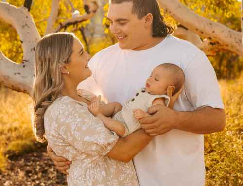Sian, Brett with baby Harvey in Tom Price, WA 2025
